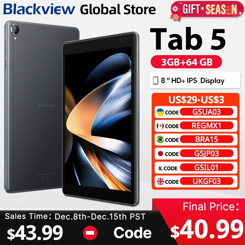 Blackview Tab 5 tablet  8-inch HD + IPS Display  Android 12 Dual BoxSpeakers  5GB(3+2) 64GB 5580mAh Battery  Android Pad PC