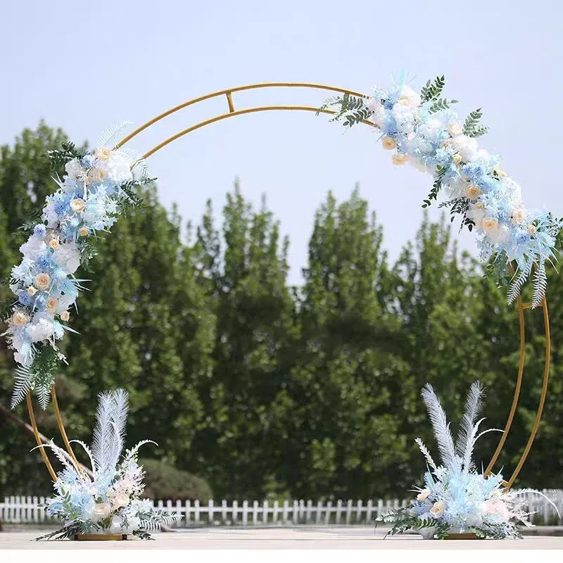

Shiny Iron Arch for Wedding, Outdoor Metal Circle Shelf, Artificial Flowers, Balloons Props Stand, Party Stage Backdrop, Frame