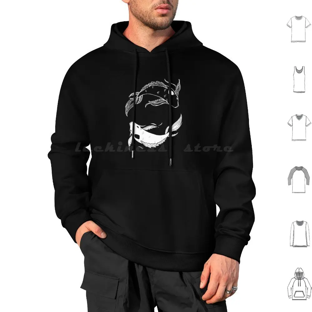 White On Black Spirit Fish Atla Hoodies Long Sleeve Spirit Fish Koi Fish Koi Spiritfish Moon And Ocean Sea And Ocean