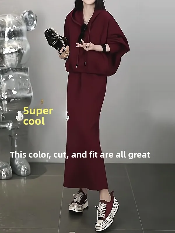 

Элегантный спортивный комплект из двух предметов: женский повседневный наряд, топ и юбка средней длины, омолаживающая верхняя одежда, модная осенняя одежда