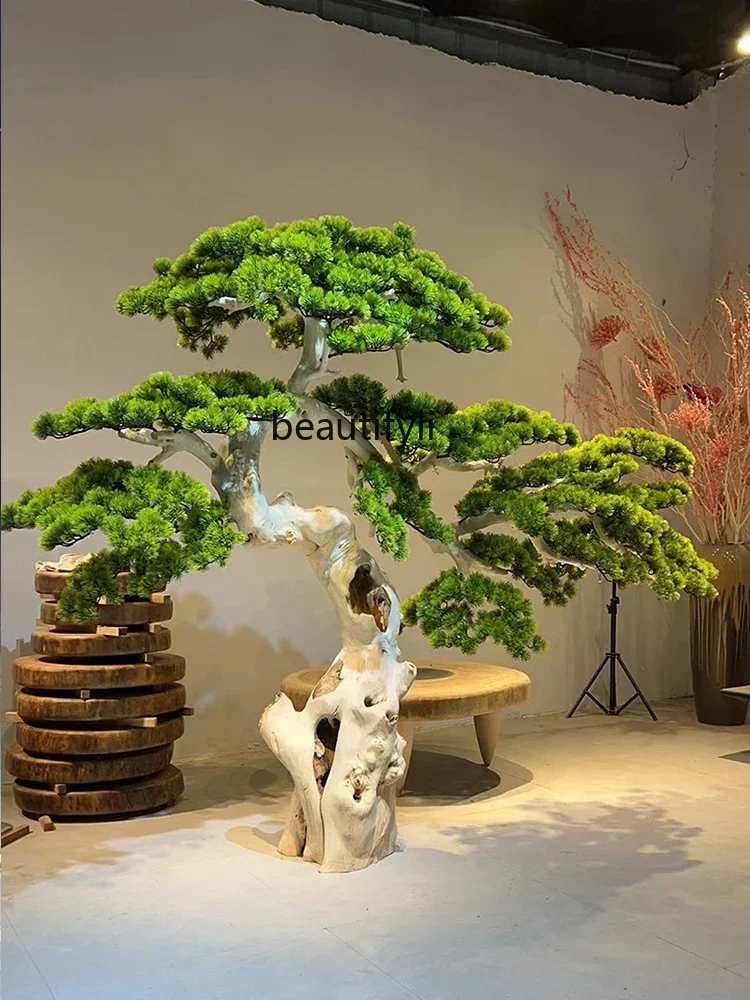 Y New Chinese Style Artificial Greeting Pine Fake Trees Hotel Lobby Floor Pine Decoration Landscape