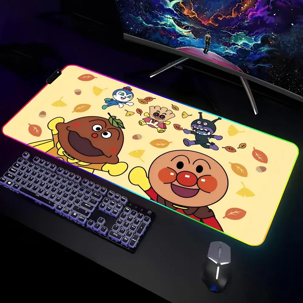 

Cartoon A-Anpanman Cartoon Mouse Pad Gamer RGB Deskmat Keyboard Mat Gaming Laptops LED Mousepad Desk Protector Anime Mause Mats
