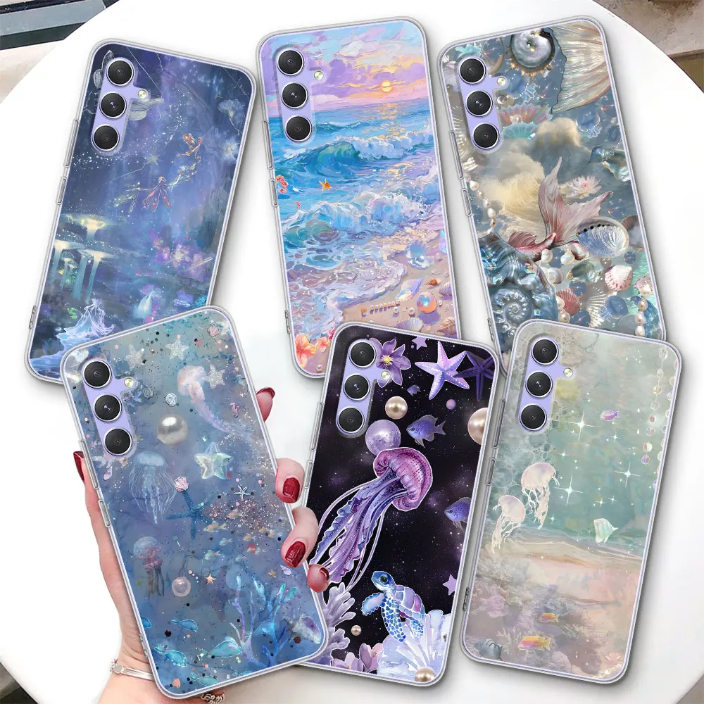 Fish Painted Case for Samsung Galaxy A57 A15 A16 A17 A54 A14 A22 A51 A53 A12 A13 A23 A52 A55 A35 A31 Transparent TPU Phone Cover
