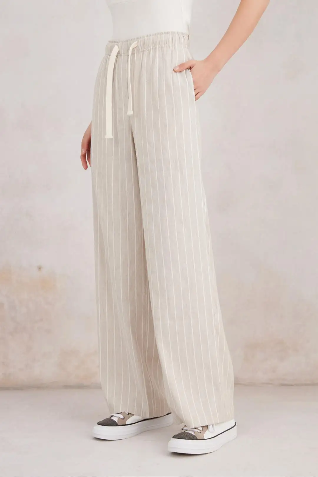 Retro Contrast Striped Casual Pants Pure Cotton Skin-friendly Loose Lazy Walking Pants Versatile And Fashionable Wide-leg Pants