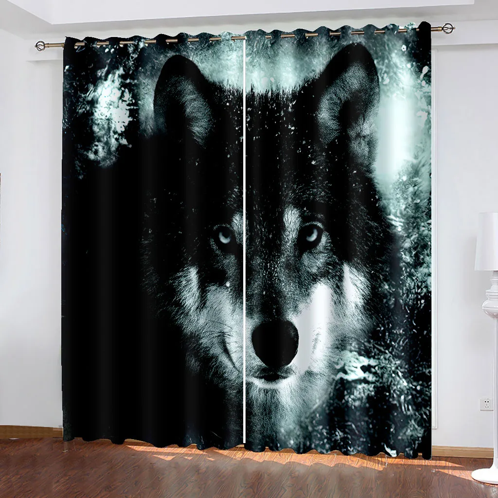 3D Printed Black Animal Wolf Tiger Leopard Shading Blackout Window Curtain for the Living Children\'s Room Bedroom Hook Decor