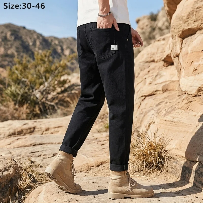 Men Black Jeans Plus Size 40 42 44 46 Stretched Hip Hop Loose Denim Boys Autumn Trousers Male Popular Thick Pencil Pants