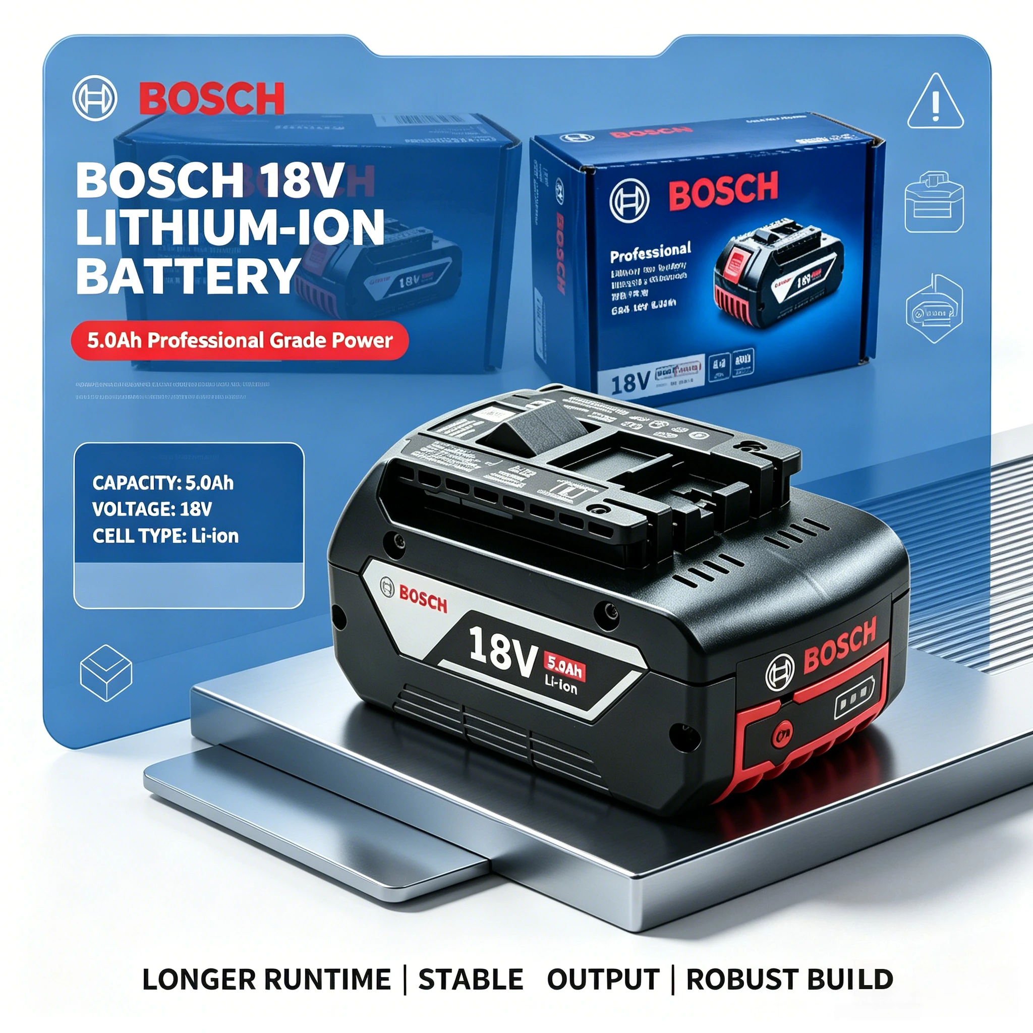 Bosch 18V 6.0Ah Li-ion battery,low temperature charge protection,comprehensive BMS management,for Bosch 18V power tools