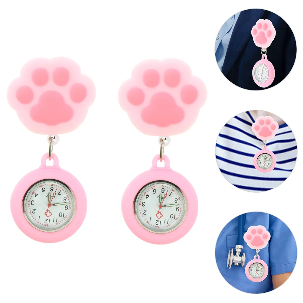 

2 Pcs Pocket Watch Hanging Digital Locket Care Brooch Doctor Silica Gel Fob Student Nurse