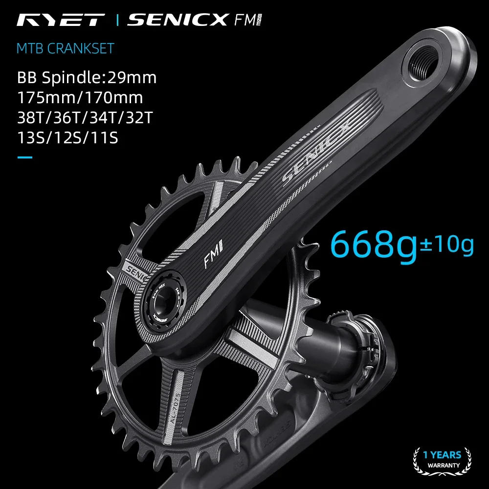 

RYET MTB Cranksets DUB Bicycle Cranks 668g 29mm Aluminum Spindle 170/175MM 3mm Chainring 32T 34T 36T 38T Cycling Parts