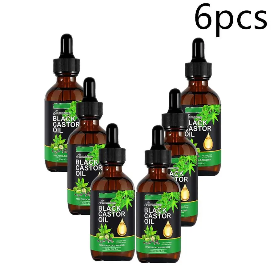 6PCS Black Castor Oil Nourishes Skin Massage Essential Oil Eyebrows Growth Prevents Skin Aging Hair Care Products