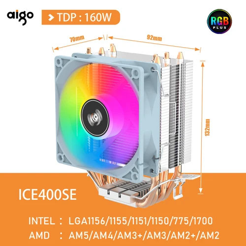 Imagen 2 del producto Aigo CPU Cooler 2 4 6 tubos de calor PC refrigeración del radiador 3PIN PWM ventilador Rgb silencioso para Intel 1700 1150 1155 1156 1366 AM2/AM3/AM4 AMD
