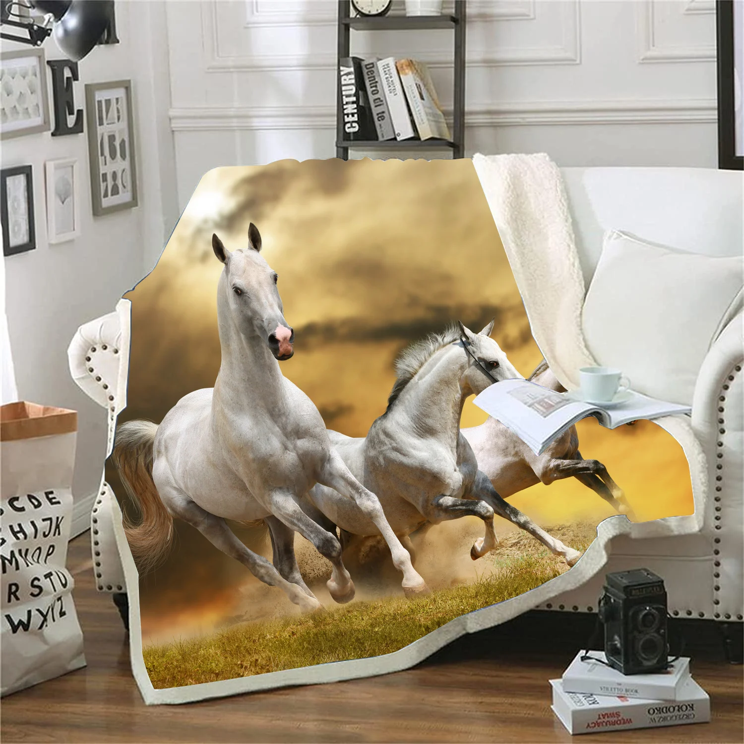 Animals, Horses Anime Printed Blanket, Microfiber Fabric, Coraline Plush, Furry Blankets for Baby, King Size Bed Home Christmas