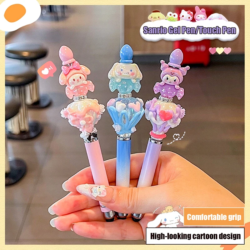 Sanrio Hello Kitty Painted Bead Touch Screen Pen Cinnamoroll Kuromi Gel Pen Mobile Tablet Accessory Student Stationery Supplies