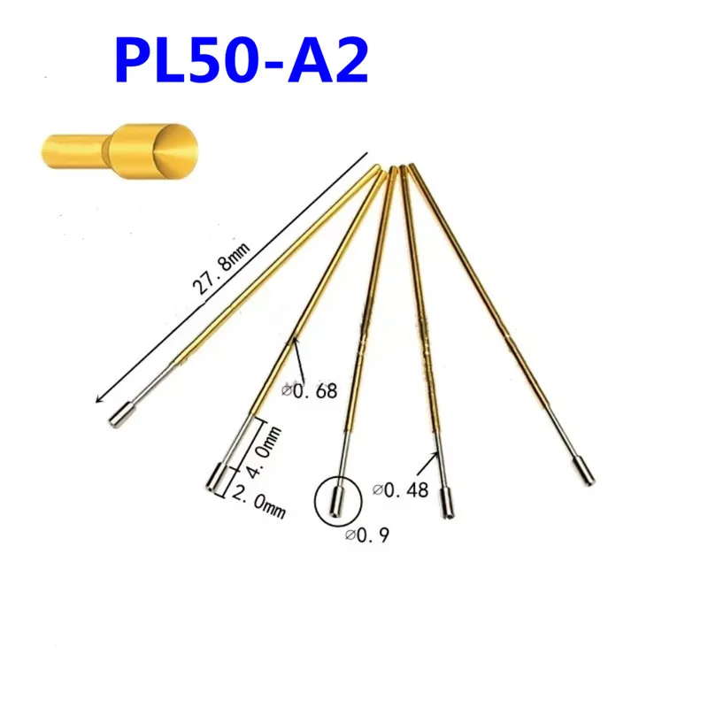 100PCS/pack PL50-A2 Cup Spring Test Probe Outer Diameter 0.68mm Total Length 27.8mm PCB Pogo Pin