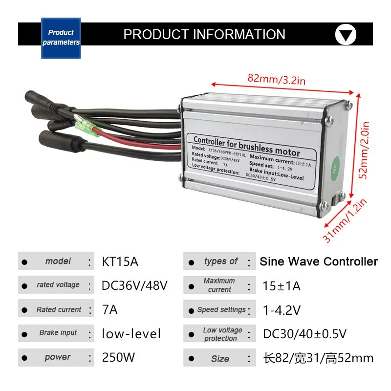 Original Electric bicycle Scooter Controller KT 15A Sine Wave Waterproof Plug Controller with Lamp Line e-Bike refit Accessory