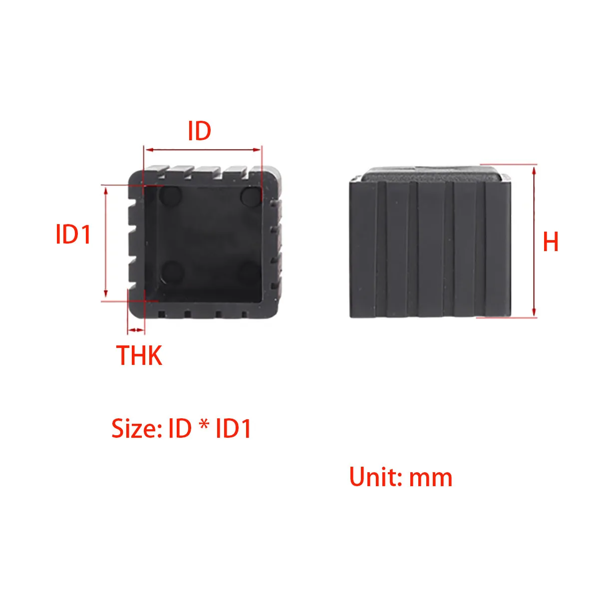 Anti Slip Tube Plug Square/rectangular Foot Pad Black Rubber Table and Chair Floor Protector