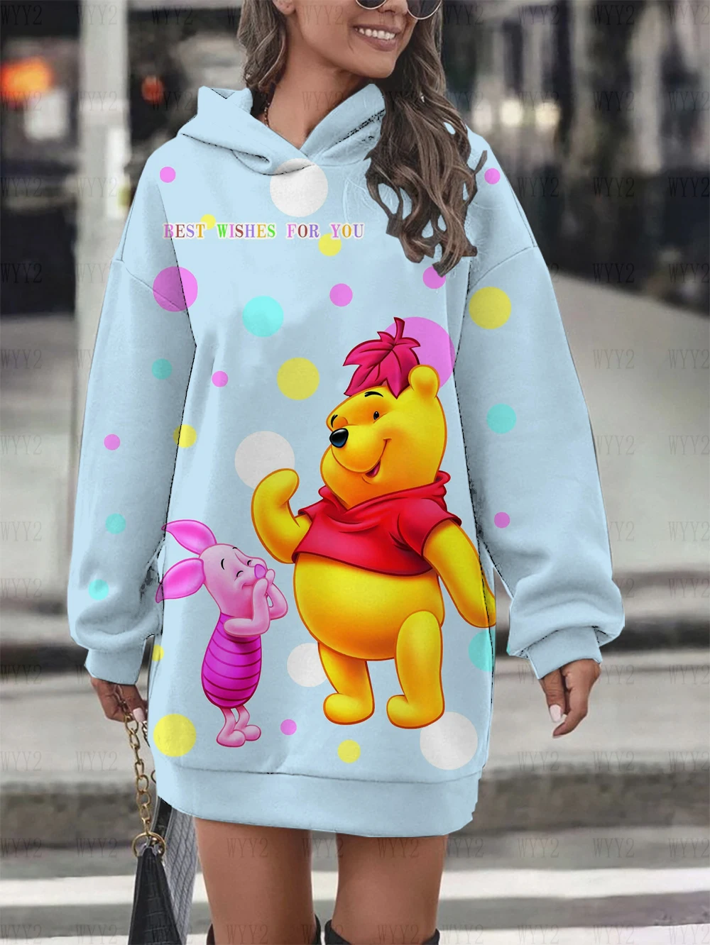 New Ladies Hoodie Dress Fashion Sweatshirt Sweatshirt Dress Print Disney Winnie the Pooh Women Hoodie Sweatshirt Dress