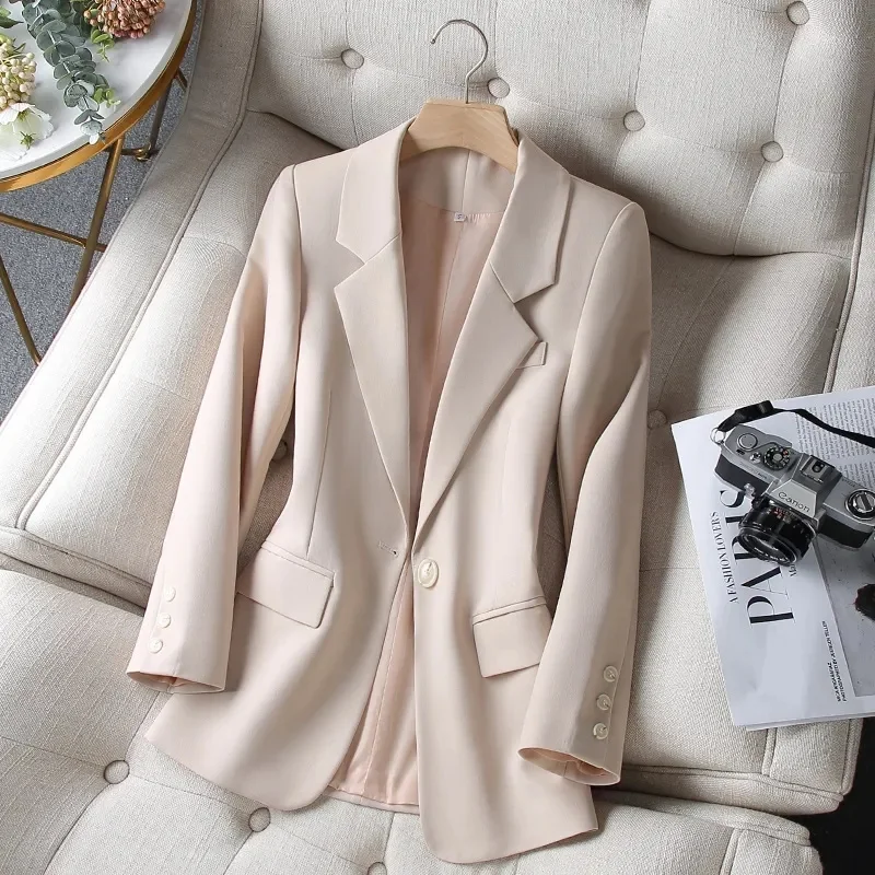 Khaki Suit Coat Woman Spring Autumn 2024 New Korean Version Small Man Fashion Temperament Loose Long Sleeve Blazer Top Female