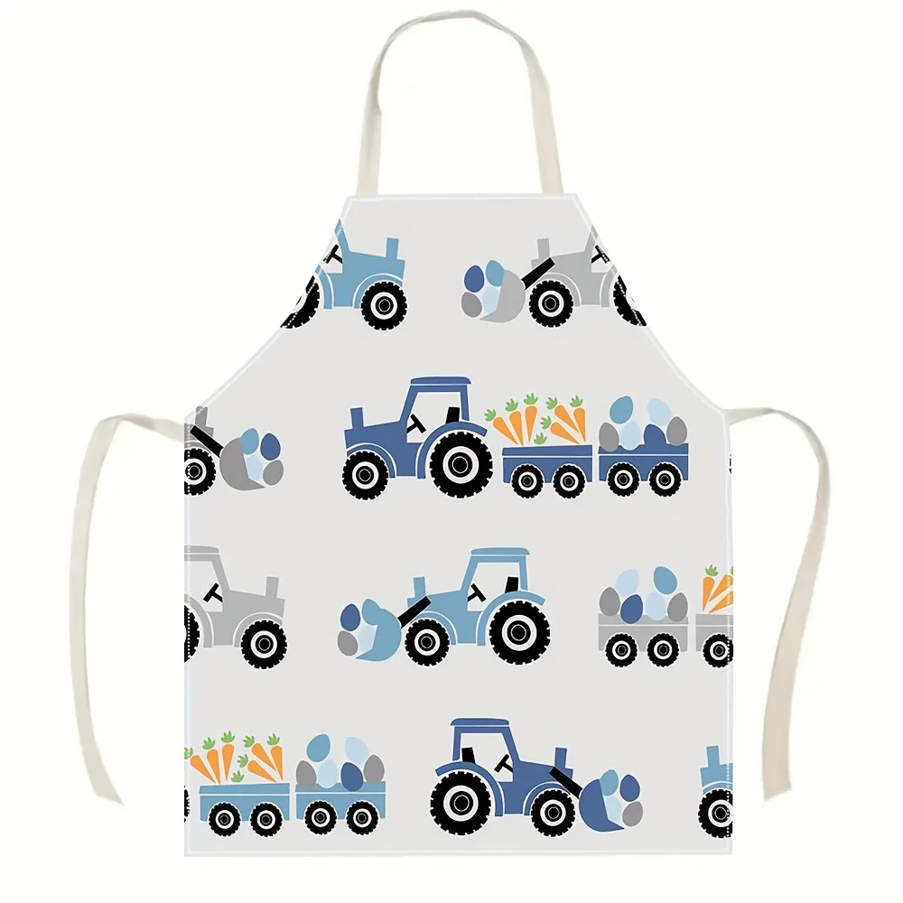 1pc Kids Cartoon Tractor Apron Linen Waterproof Cooking Baking Art Smock Children Kitchen Chef Gift Boys Girls Farm VehiclePrint