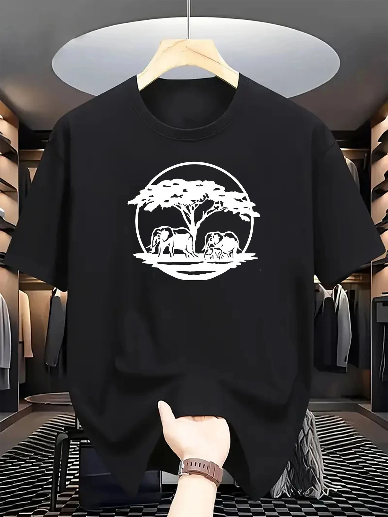 2025 Summer New Men 100% Cotton Short Sleeve Elephant Creative Pattern Casual Breathable Top Outdoor Sports Fitness T-shirt