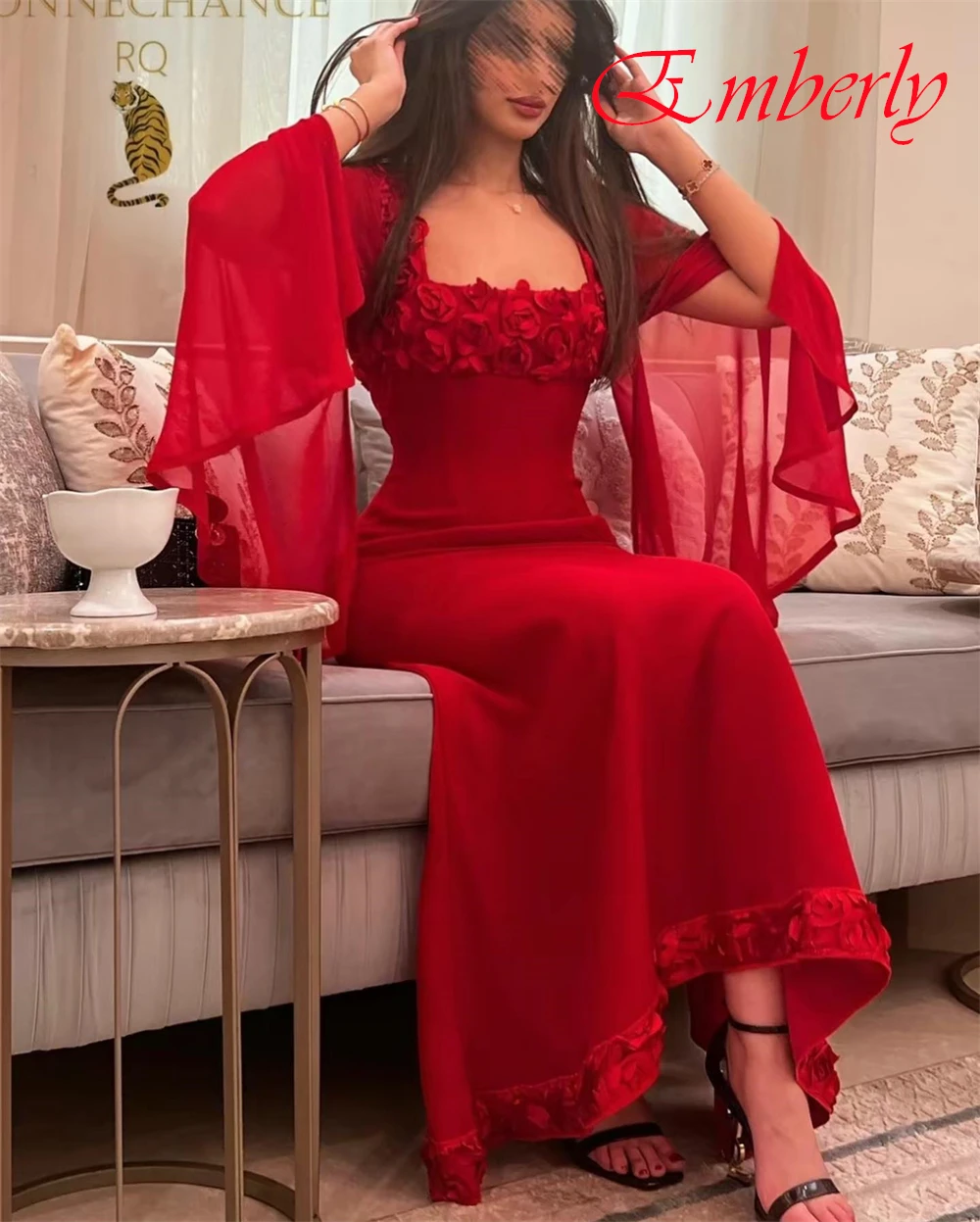 Maßgeschneiderte Quadratische Kragen Lange Ärmel Chiffon Meerjungfrau Abendkleid Temperament Kleider Für Besondere Anlässe Mode Party Kleider