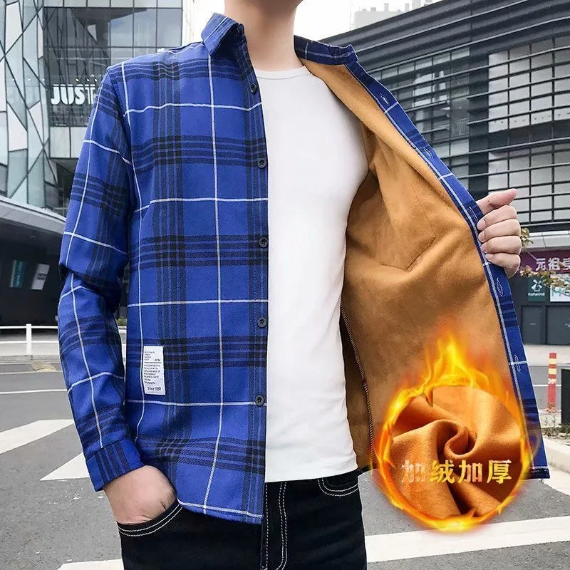 秋/冬の新ファッショントレンド肥厚暖かいチェック柄シャツメンズカジュアルルーズスポーツ大きいサイズ高品質長袖シャツ