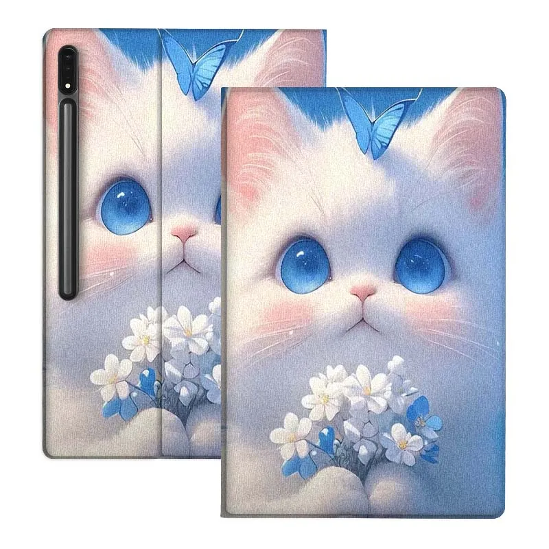 

Cute White Cat Flowers Gift For Samsung Galaxy Tab S10 S9 S8 S7 FE Lite Soft Flexible Support Tablet Case