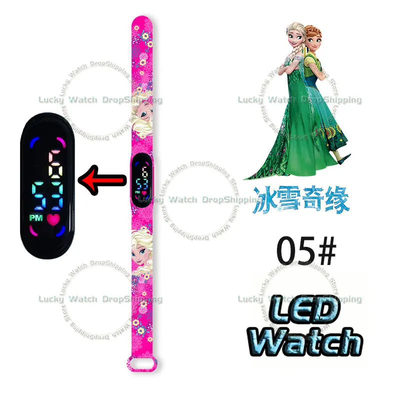 Jam Tangan Digital Anak Disney Frozen Jam Tangan Anak Kartun Action Figure Elsa Anna LED Sentuh Kedap Air Elektronik Hadiah Ulang Tahun