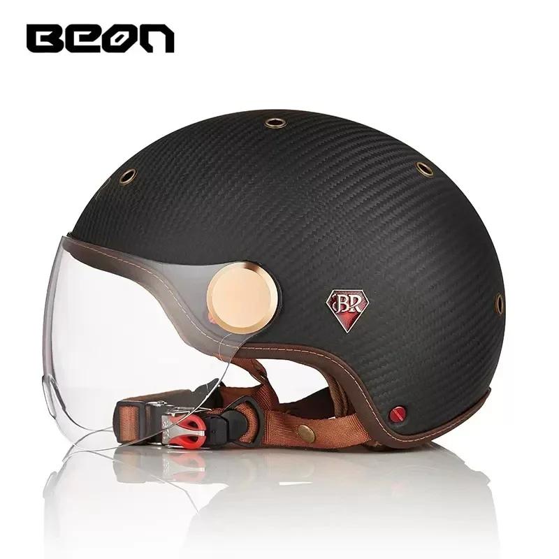 BEON BR13 ريترو مفتوح الوجه نصف خوذة دراجة نارية خمر ألياف الكربون الخوذ نتوء (غطاء) موتو نتوء (غطاء) كاسكو السعة #5