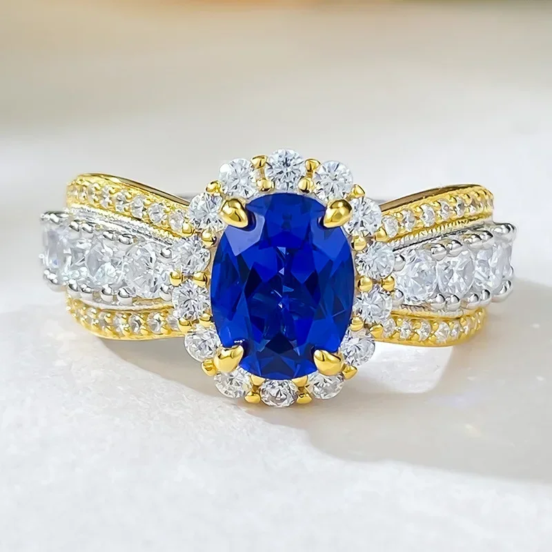 

14K Gold Fine Sapphire Diamond Ring 100% Real 925 Sterling Silver Engagement Wedding Band Rings for Women Bridal Promise Jewelry