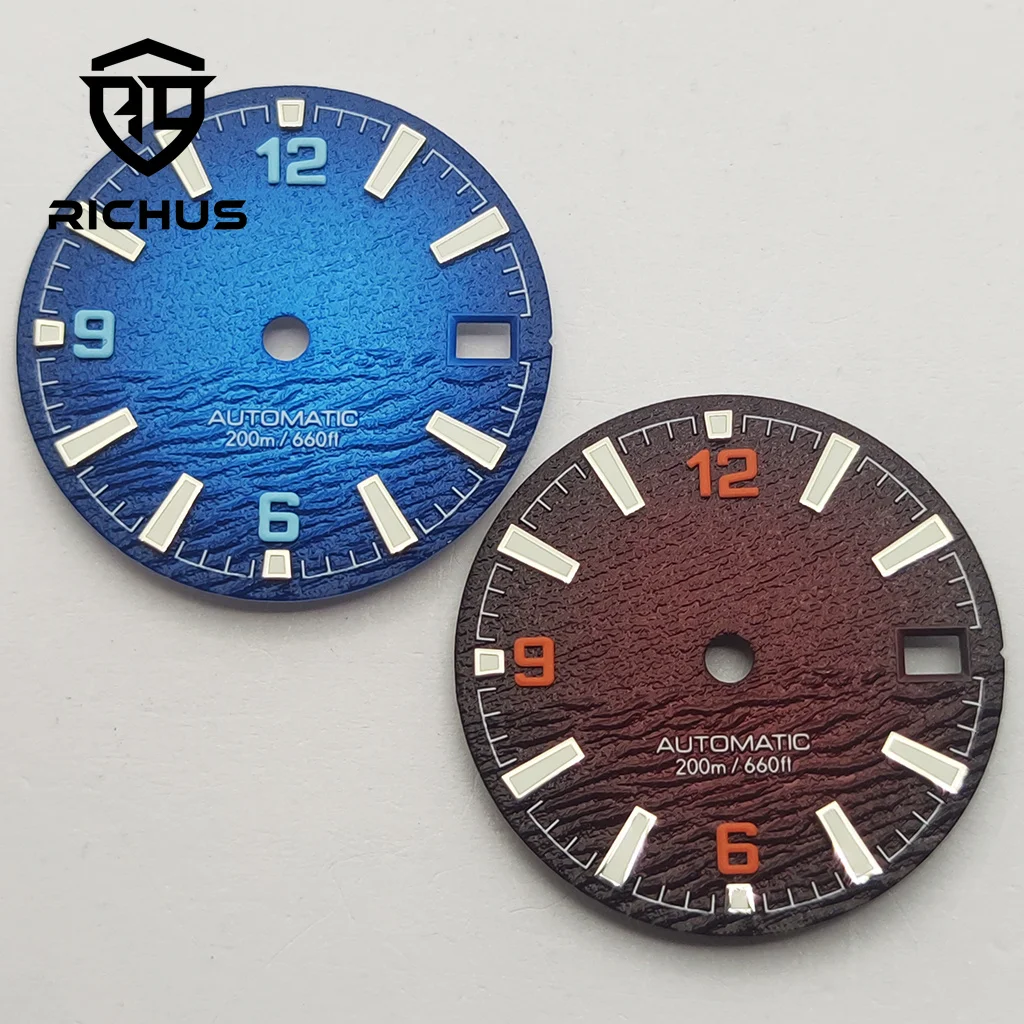 

Циферблат для часов RICHUS 28,5 мм, синий, с зеленым люминесцентным покрытием, подходит для механизмов NH34, NH35, NH36, аксессуары для часов