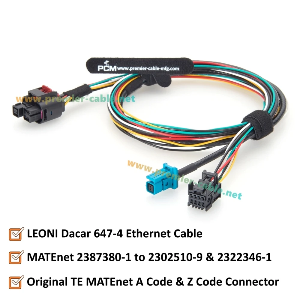 TE MATEnet LiDAR Automotive Ethernet Breakout Cable 2387380-1 to 2302510-9 & 2322346-1 100/1000BASE-T1 Sensor Harness for ADAS
