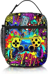 Video Game Lunch Box Gamepad Insulated Lunch Bag Reusable Cool Gamer Slogan Game Theme Lunch Box With Adjustable Shoulder Strap,