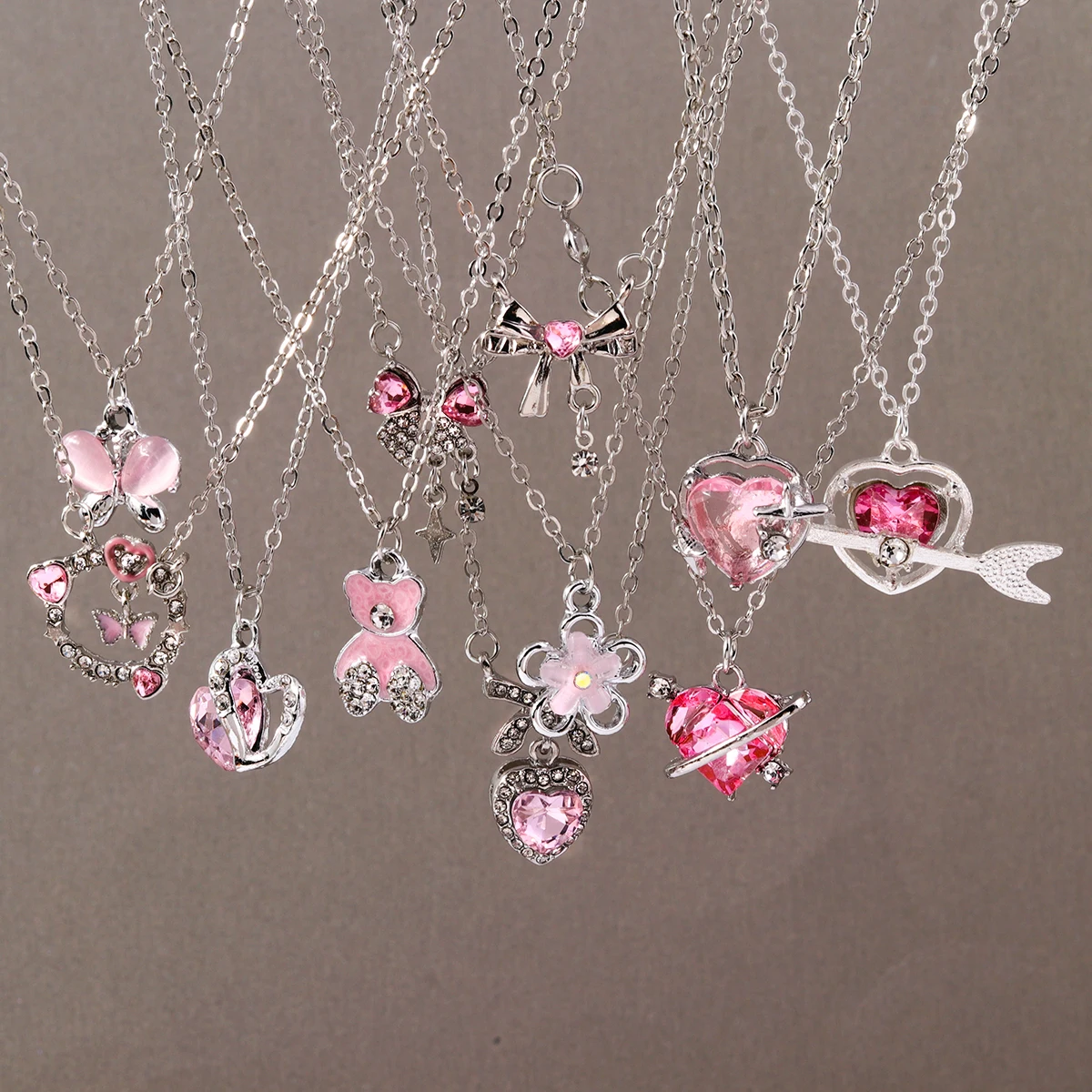 Aihua Neue Mode Trendy Y2k Kristall Rosa Zirkon Herz Anhänger Halskette Für Frauen Mädchen Süße Bowknot Halskette Partei Schmuck – Detail 1