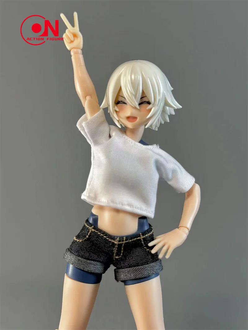 1/12 White T-shirt Black/Blue Trend Denim Shorts Clothes Model Fit 6'' OB BJD Female Soldier Action Figure Body Dolls