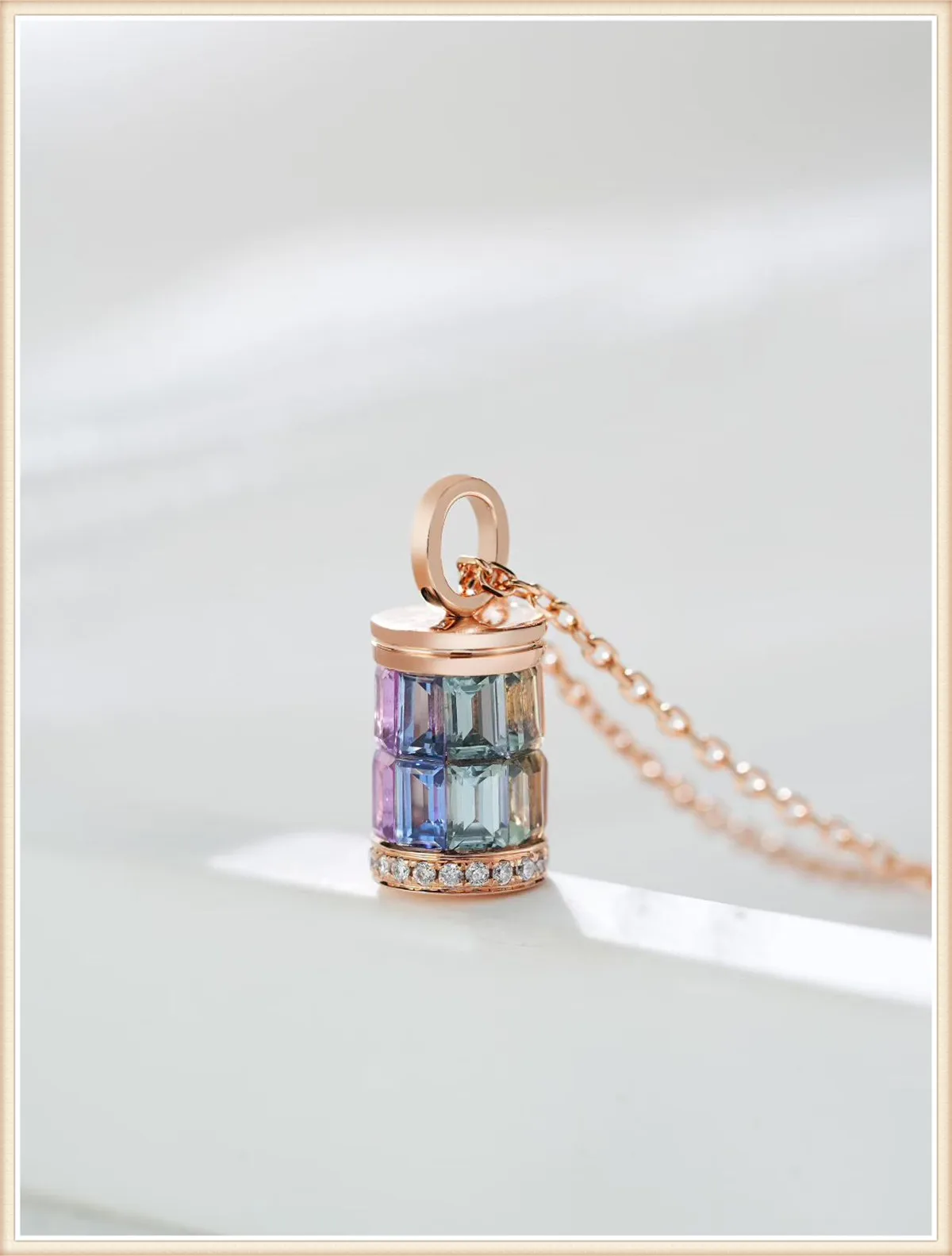 

14K solid gold rose gold luck lab growth sapphire diamond rainbow color pendant factory wholesale custom