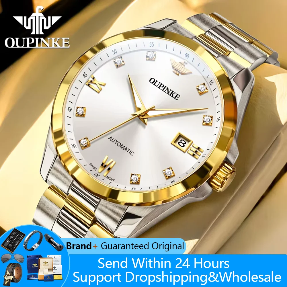

OUPINKE 3199 Real Diamond Men's Watches Swiss Certificated Automatic Mechanical Man Watch High-end Luxury Brand Original Watches