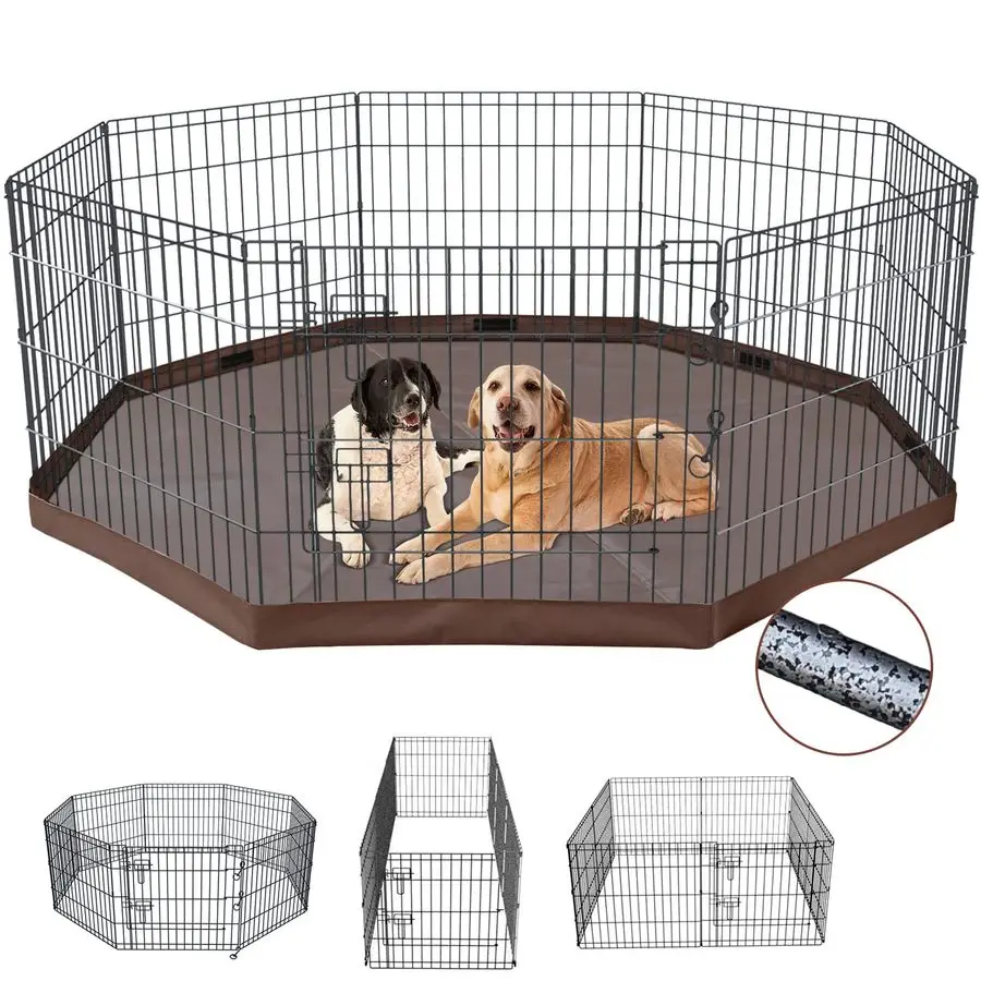 

Складной металлический вольер-манеж для собак, 8 панелей, высота 24 дюйма, с верхним покрытием и нижней подкладкой, для щенков и животных