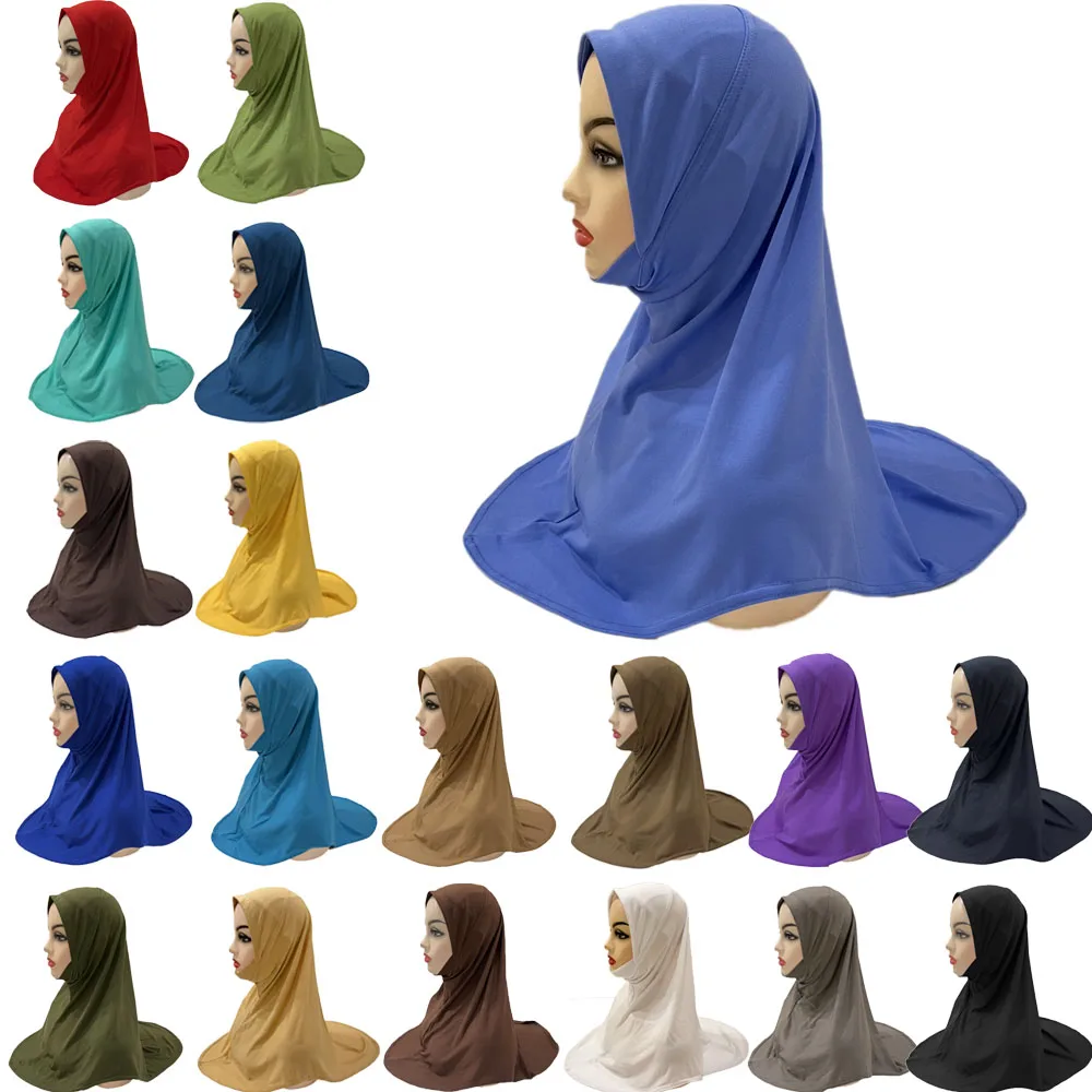 

Muslim Girls Hijab Islamic Hijab One Piece Amira Easy to Wear Solid Color Islam Arab Scarf Shawls Pull On Headwrap for ages 5-10