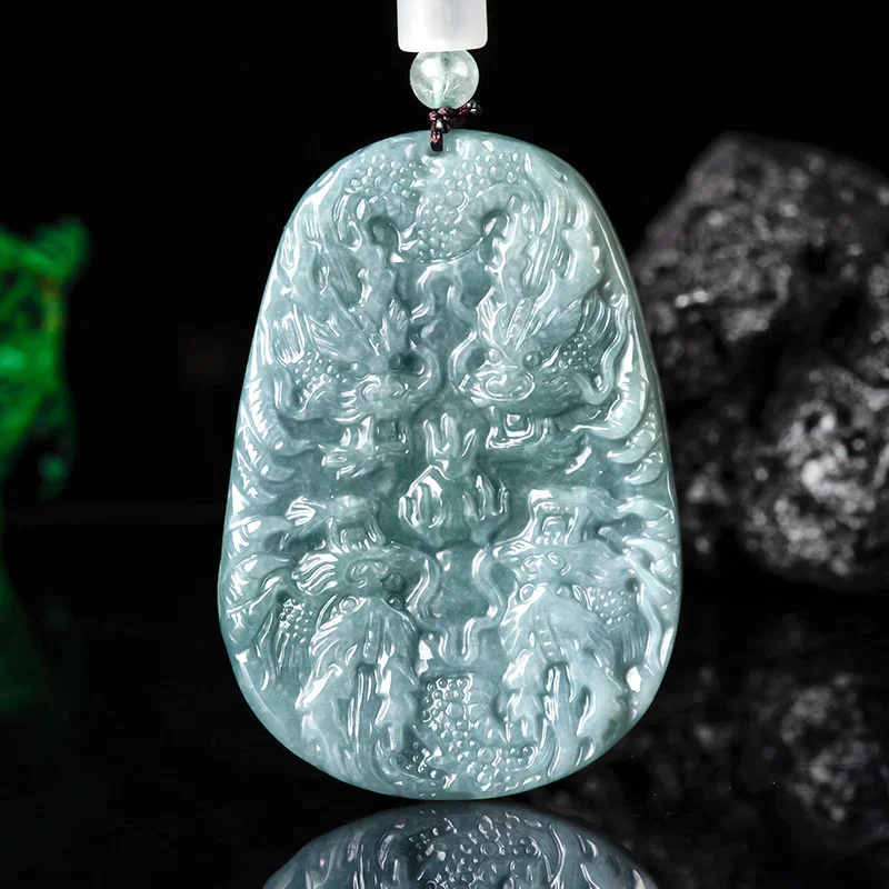 

Jia Le/Natural Myanmar Jade Blue Water Kowloon Guardian Necklace Pendant Exquisite Jewelry Fashion Men Women Couples Amulet Gift