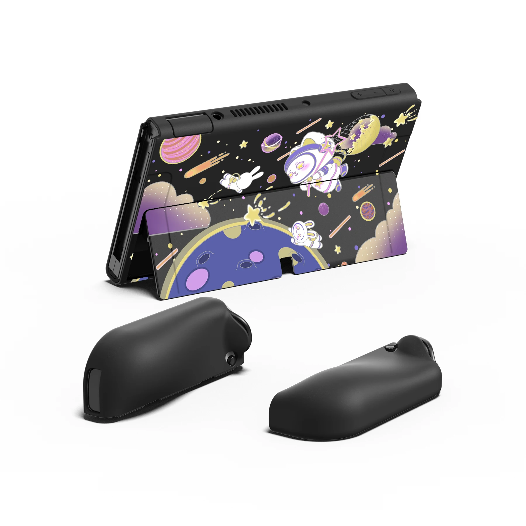 PlayVital ZealProtect Soft Protective Case for Nintendo Switch OLED Protector W/ Thumb Grips - Space Cat Adventure