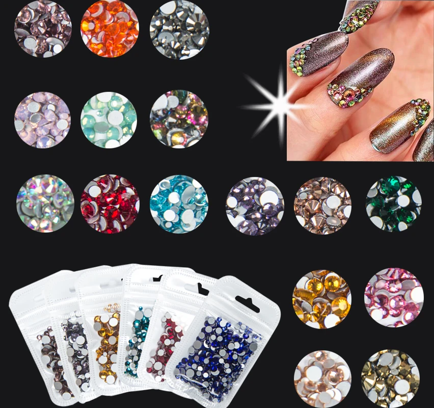 350pcs Mix Sizes Nail Art Non HotFix Rhinestone Crystal AB Color Flatback Glass Non Hot Fix Rhinestones Nail Decoration Crystal