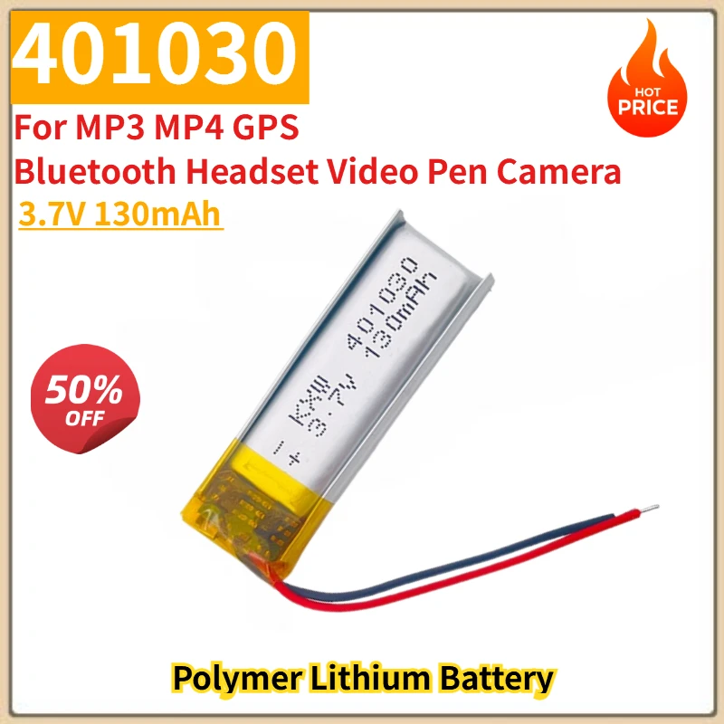 

High Quality 10 PCS 401030 Polymer Lithium Battery 3.7V 130mAh for Bluetooth Headset Video Pen Camera MP3 MP4 GPS