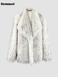 Nerazzurri Winter Oversized Thick Warm Hairy Shaggy White Faux Fox Fur Coat Women Luxury Designer Clothes Fluffy Jacket 2024