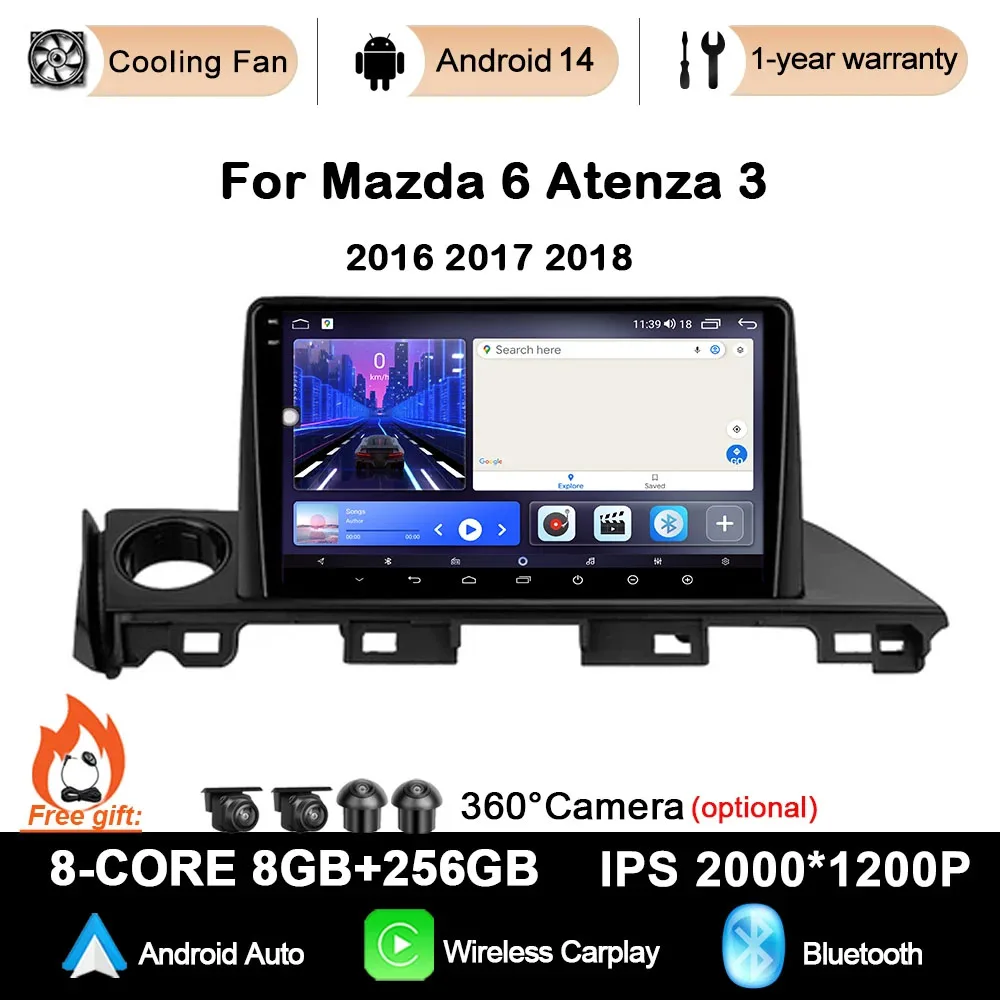 

Android 14 Car Radio For Mazda 6 Atenza 3 2016 2017 2018 GPS Navigation 4G WIFI Video BT Wireless Carplay DSP Player No 2 DIN 9"