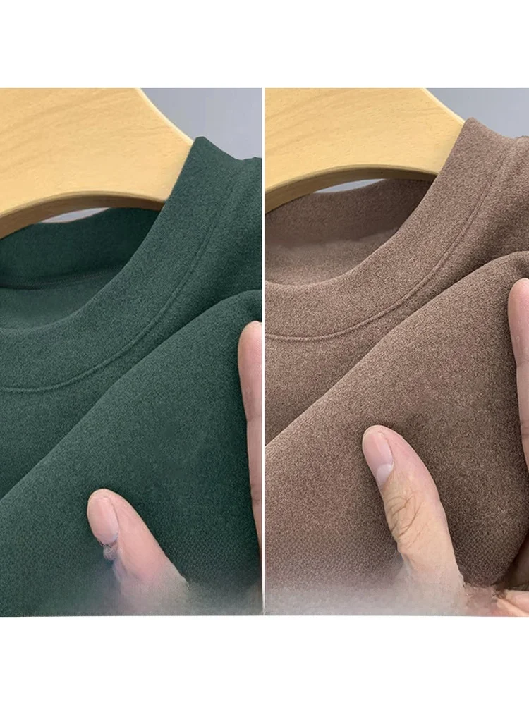 Men's Long Sleeve T-Shirt Double-sided Fleece Loose Casual Inner Wear Warm Top Breathable Comfortable round Neck Sweatshirt