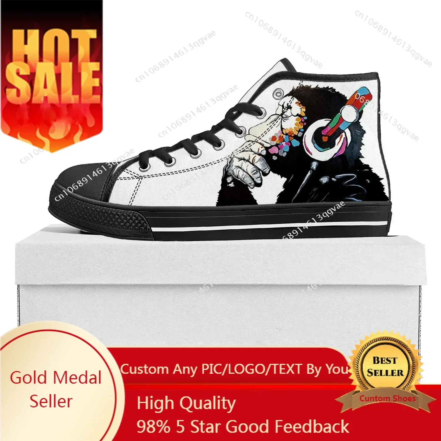 Banksy Thinking Chimp High Top High Quality Sneakers Mens Womens Teenager Canvas Sneaker Casual Couple Shoes Custom Shoe Black