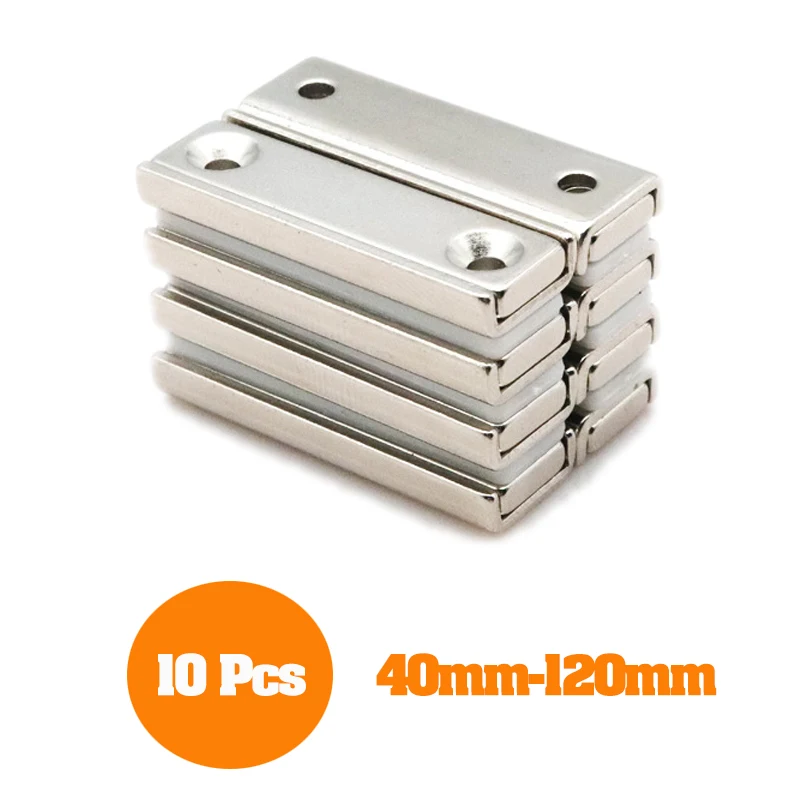 10 Pcs N35 Strong Sheet Rare Earth Magnet 2 Holes Block Rectangular Magnets 50mm 60mm 80mm 100mm 120mm Long Strip Magnetic NdFeB