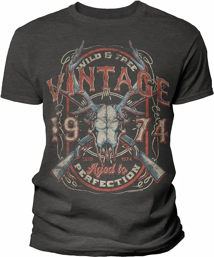 50th Birthday Gift Shirt for Men - Vintage 1974 Aged to Perfection - Deer Skull - 50th Birthday Gift