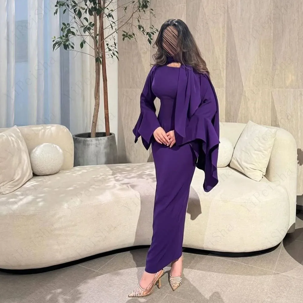 

Customized Straight Prom Dresses Ankle-Length High-Neck Full Sleeve Evening Gown Simple Fashion Draped Casual Party Gown